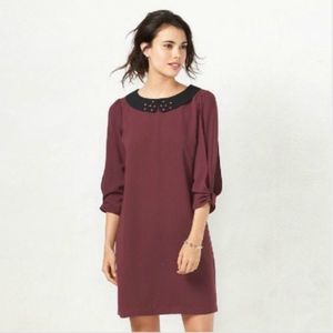 Long Sleeve Collared Shift Dress in Wine